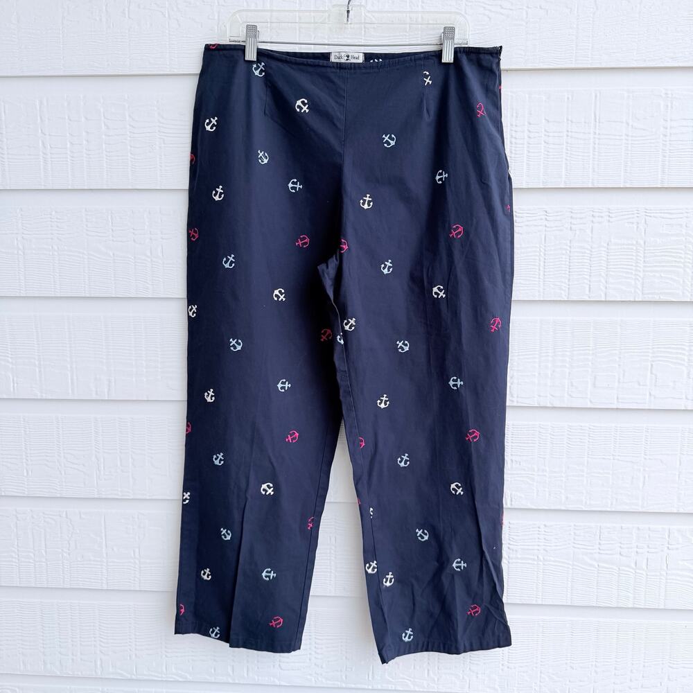 Duck Head Navy Anchor Embroidered Straight Leg Pants Size 16 Coastal Preppy